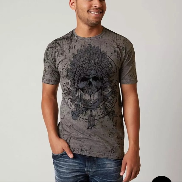 Vintage 90s Men's Affliction Indian Skull T-Shirt‎ Reversible Size Small - Picture 1 of 8